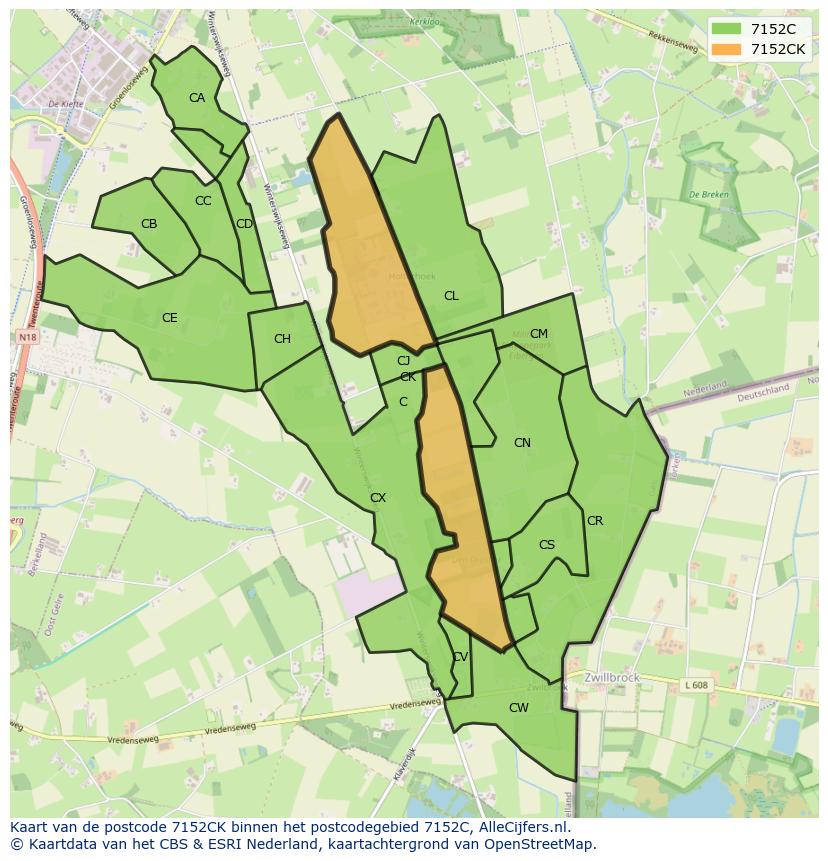 Afbeelding van het postcodegebied 7152 CK op de kaart.