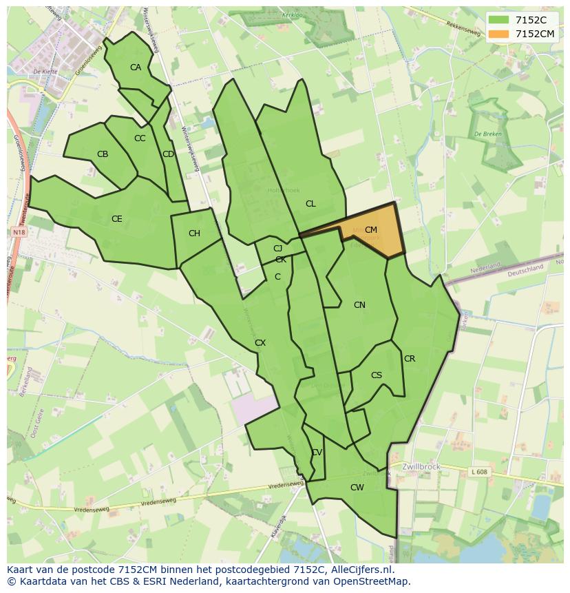 Afbeelding van het postcodegebied 7152 CM op de kaart.