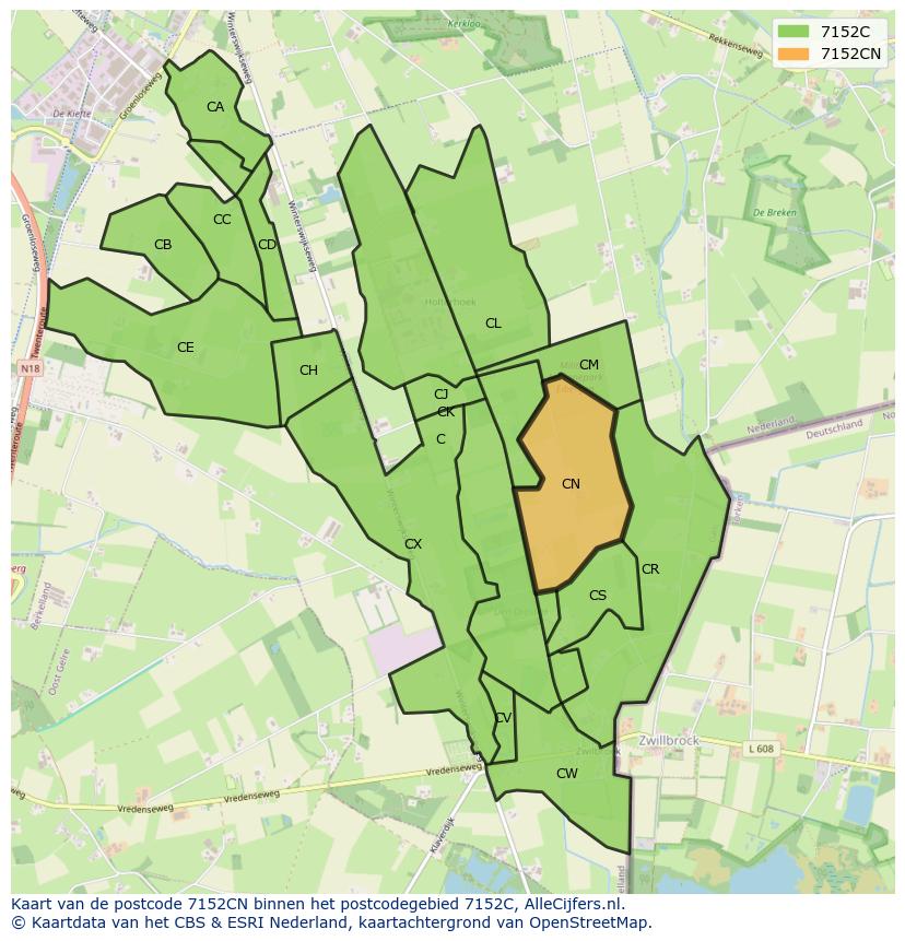 Afbeelding van het postcodegebied 7152 CN op de kaart.