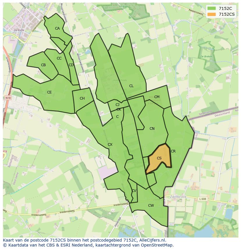 Afbeelding van het postcodegebied 7152 CS op de kaart.