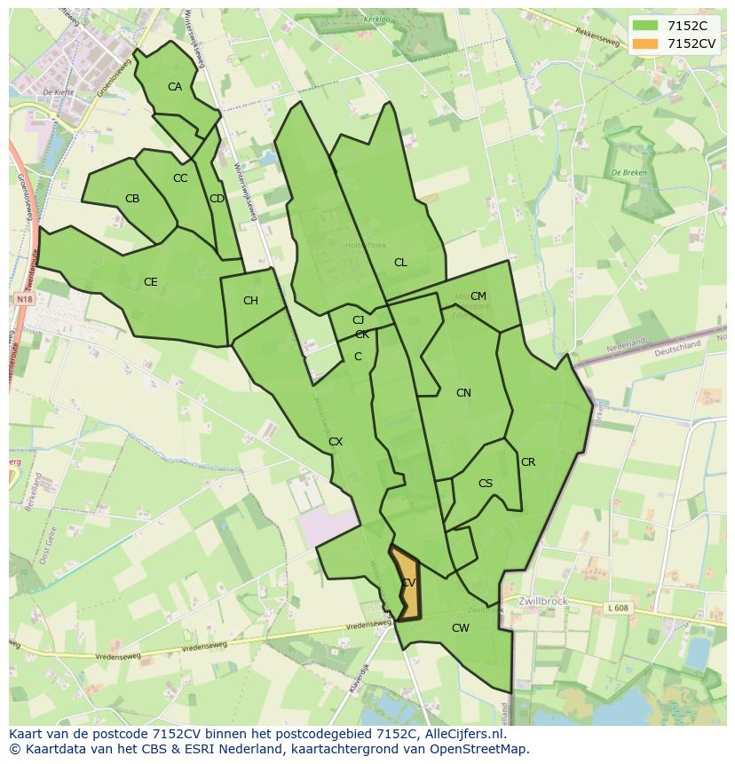 Afbeelding van het postcodegebied 7152 CV op de kaart.