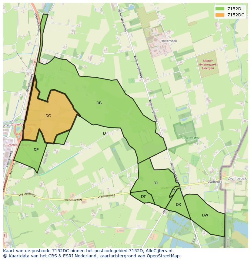 Afbeelding van het postcodegebied 7152 DC op de kaart.