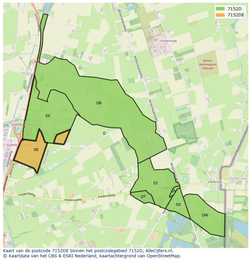 Afbeelding van het postcodegebied 7152 DE op de kaart.