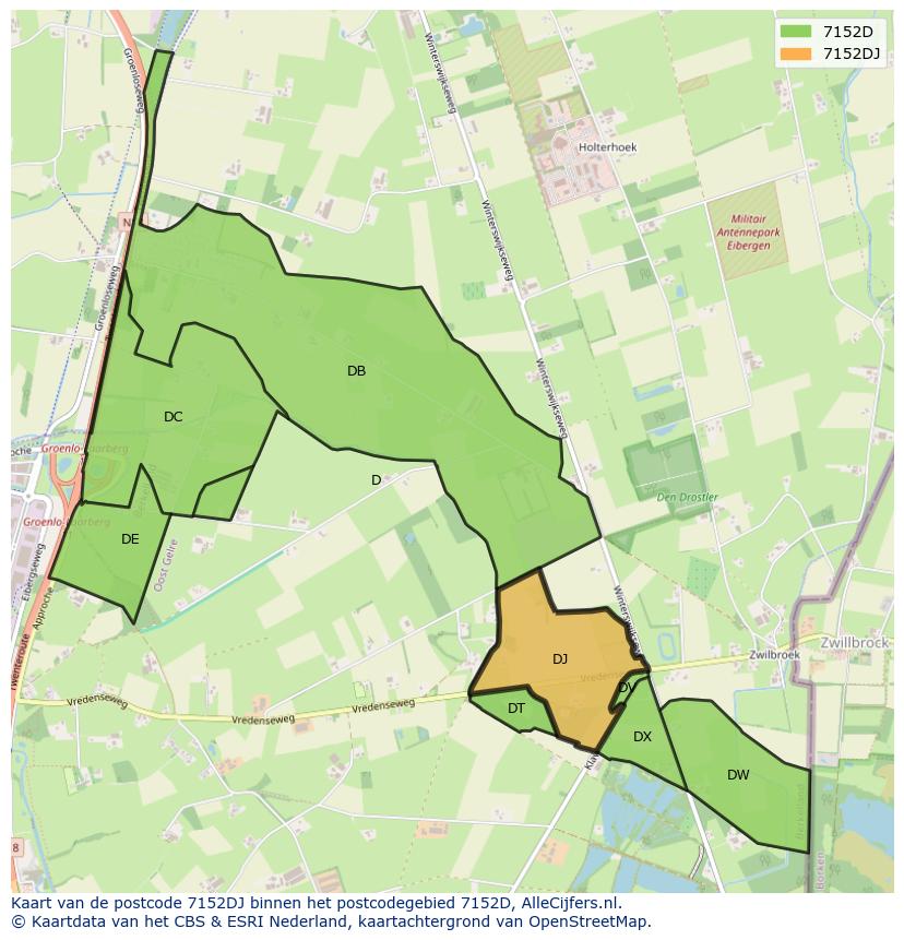 Afbeelding van het postcodegebied 7152 DJ op de kaart.