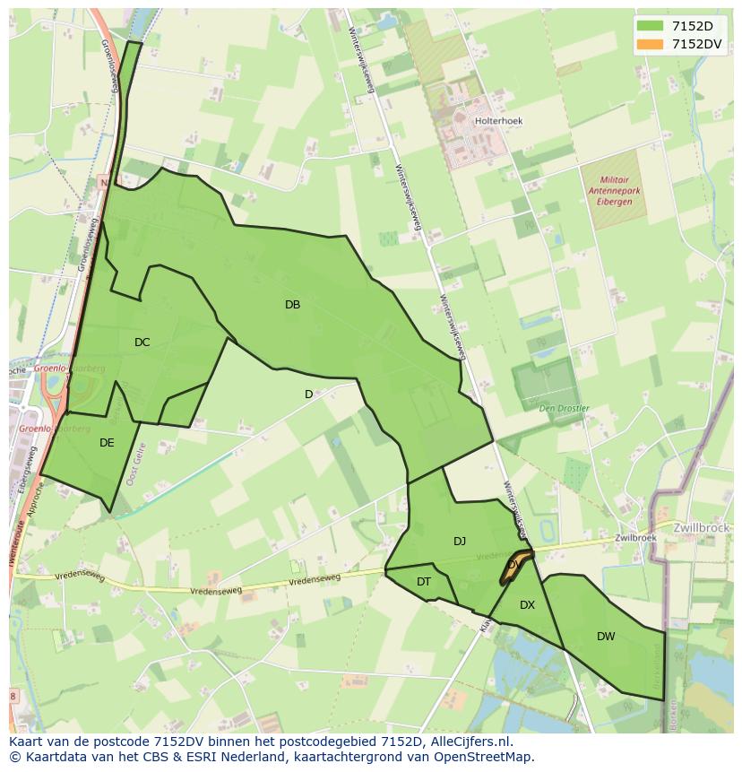 Afbeelding van het postcodegebied 7152 DV op de kaart.
