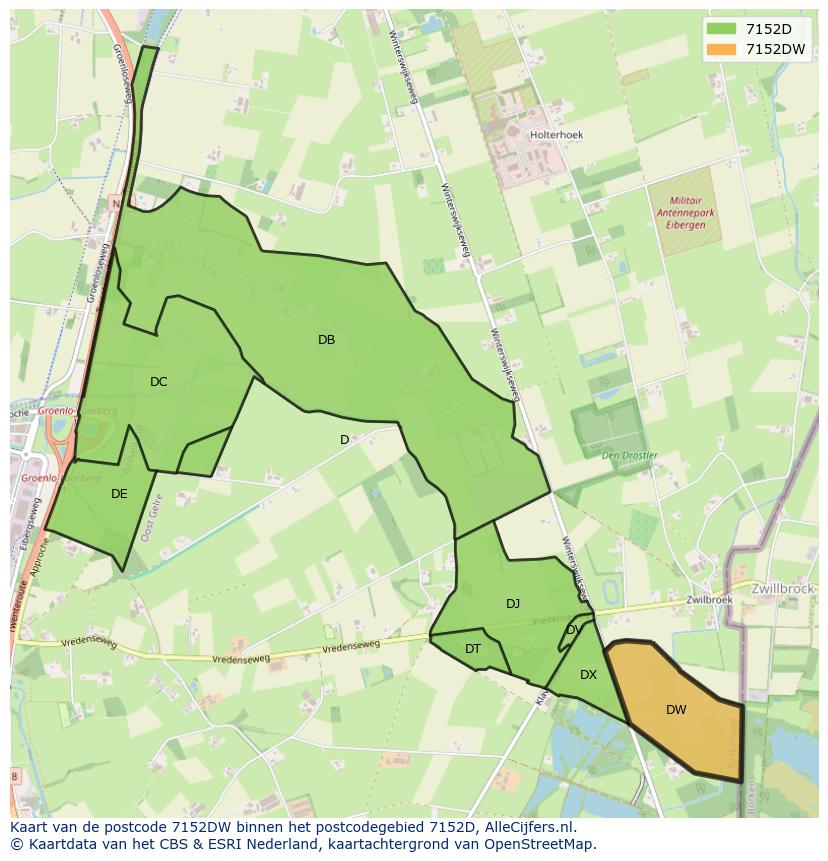 Afbeelding van het postcodegebied 7152 DW op de kaart.