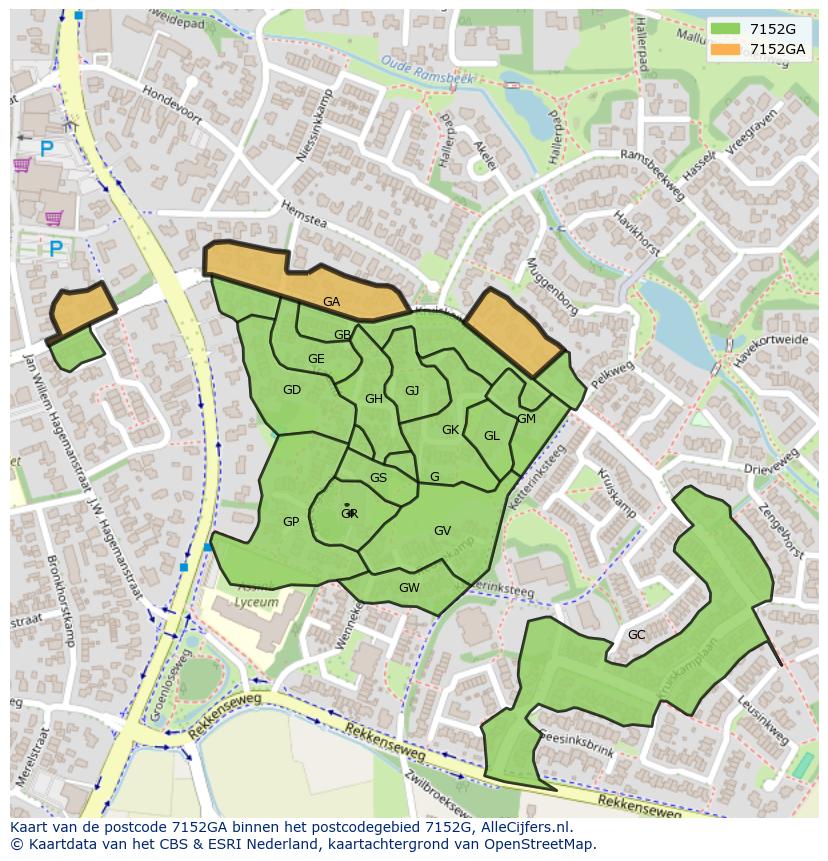 Afbeelding van het postcodegebied 7152 GA op de kaart.