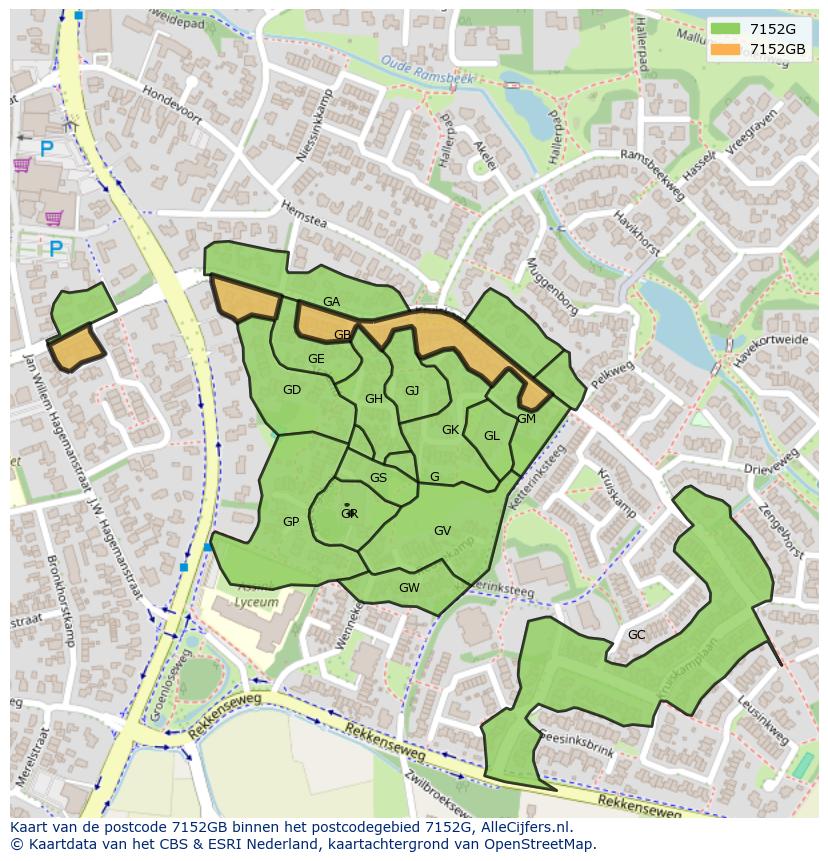 Afbeelding van het postcodegebied 7152 GB op de kaart.