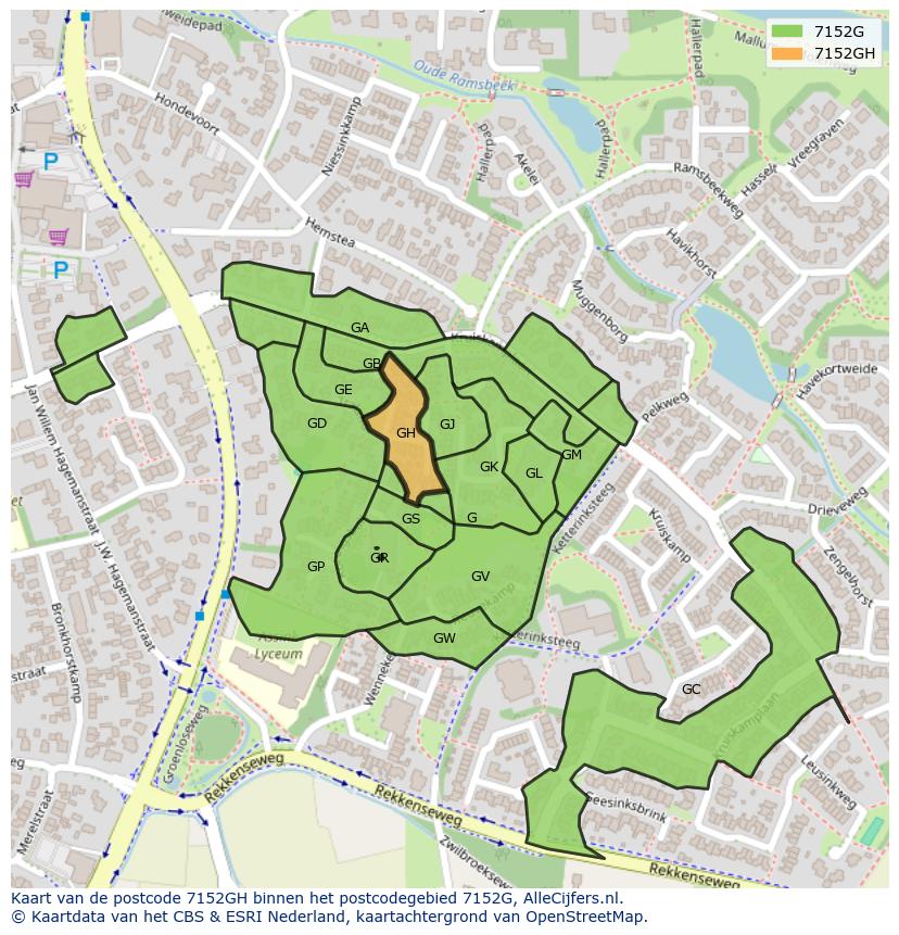 Afbeelding van het postcodegebied 7152 GH op de kaart.