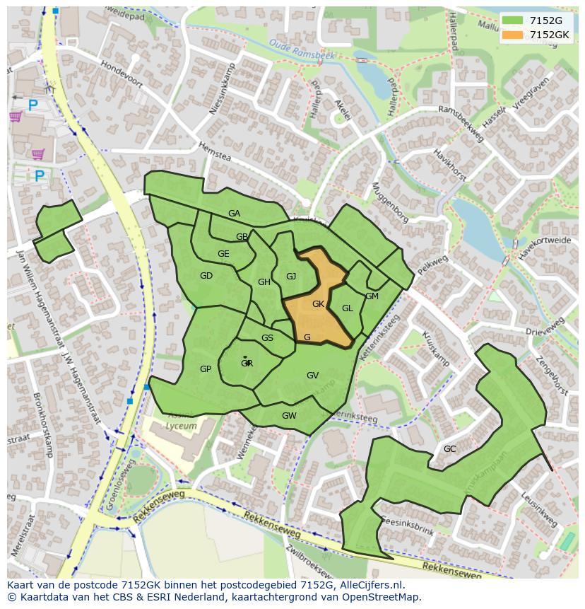 Afbeelding van het postcodegebied 7152 GK op de kaart.