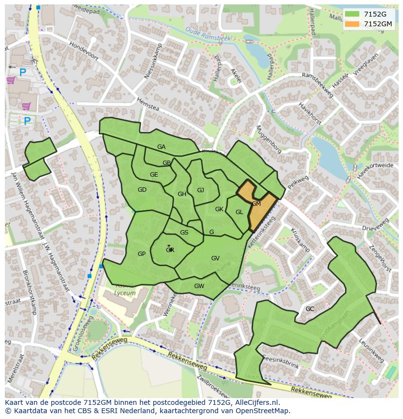 Afbeelding van het postcodegebied 7152 GM op de kaart.