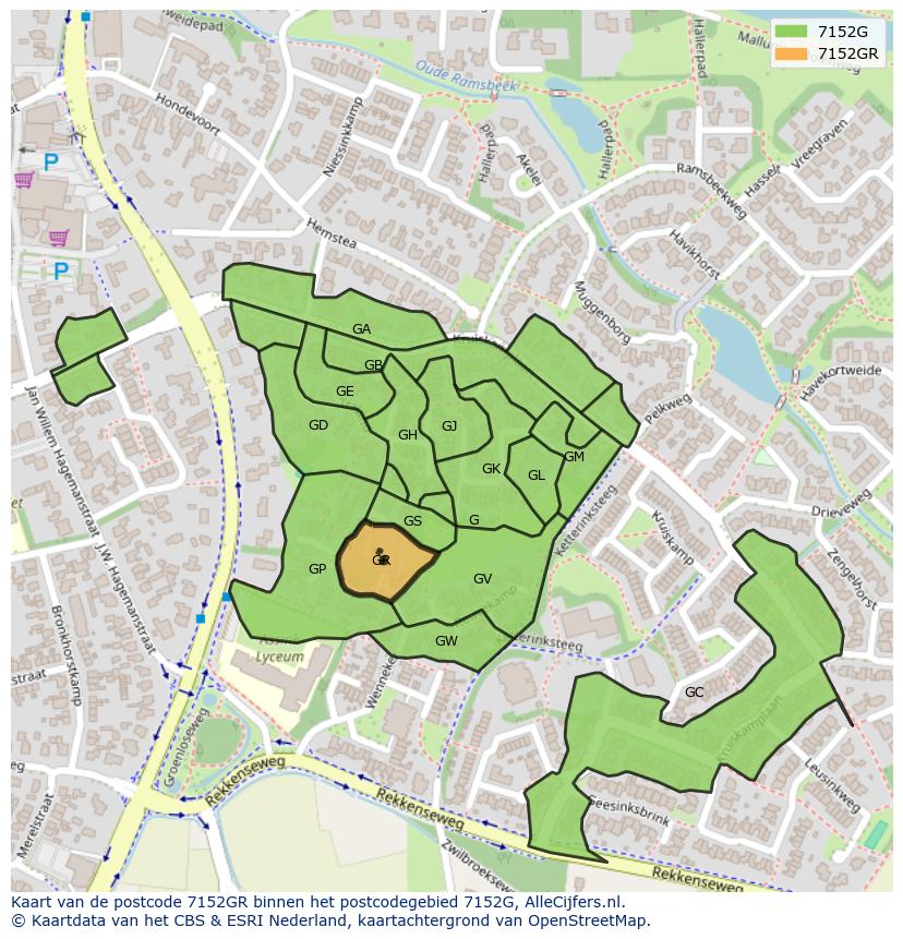 Afbeelding van het postcodegebied 7152 GR op de kaart.