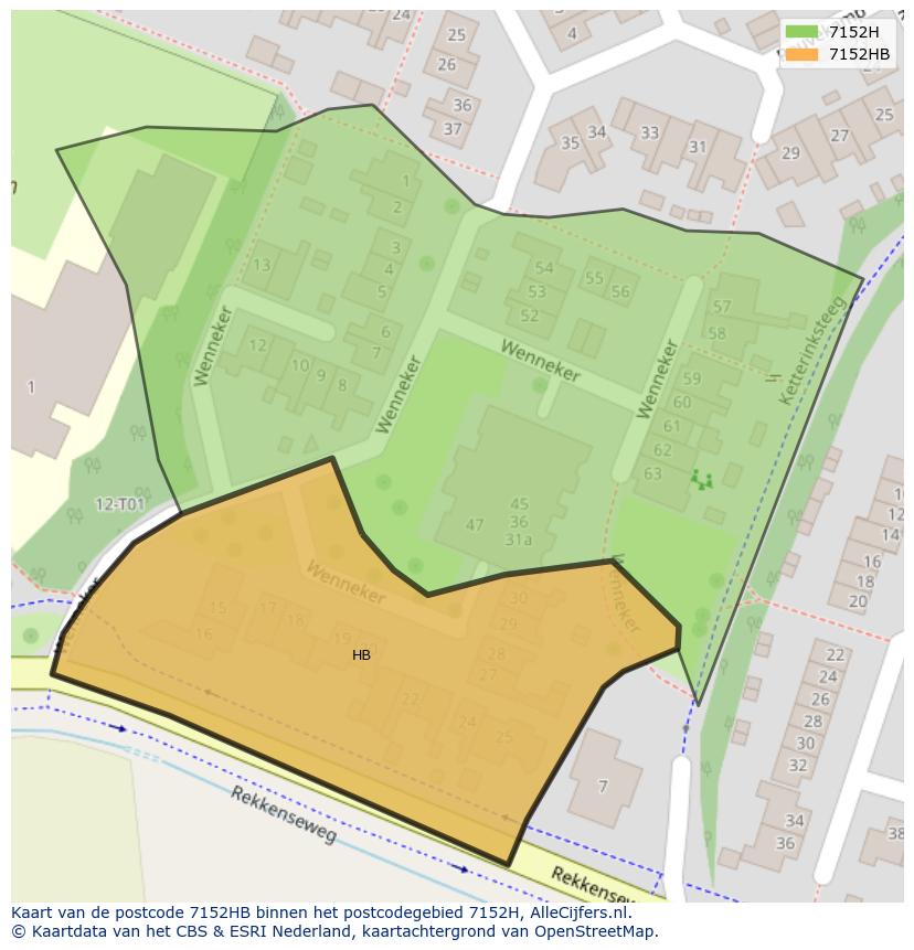 Afbeelding van het postcodegebied 7152 HB op de kaart.
