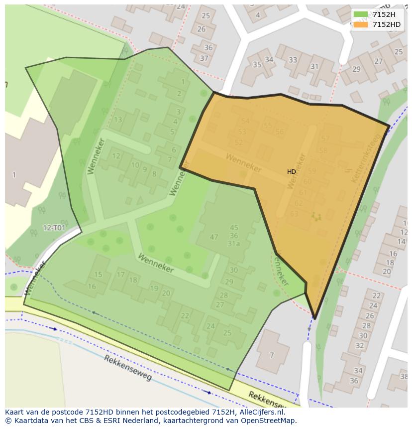 Afbeelding van het postcodegebied 7152 HD op de kaart.
