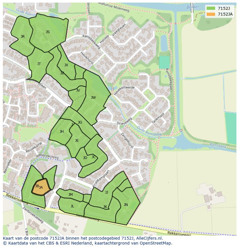 Afbeelding van het postcodegebied 7152 JA op de kaart.