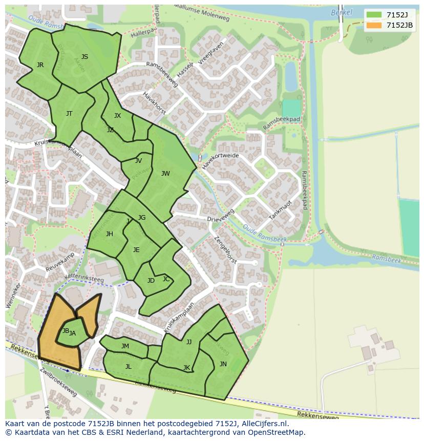 Afbeelding van het postcodegebied 7152 JB op de kaart.
