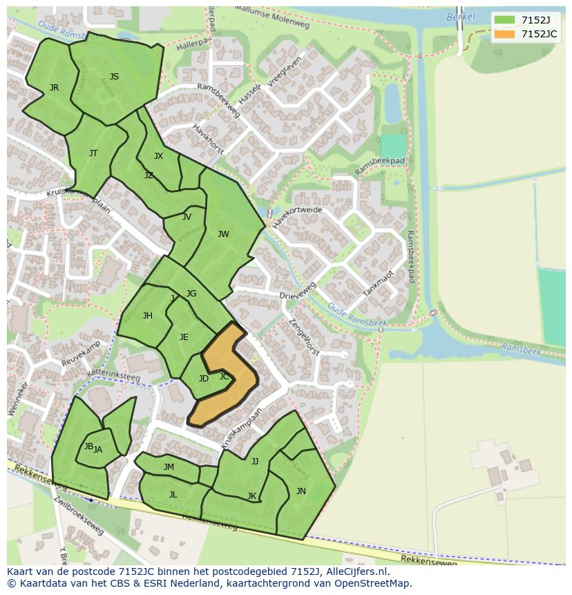 Afbeelding van het postcodegebied 7152 JC op de kaart.