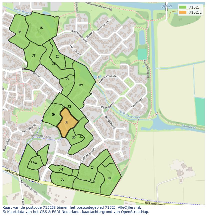 Afbeelding van het postcodegebied 7152 JE op de kaart.