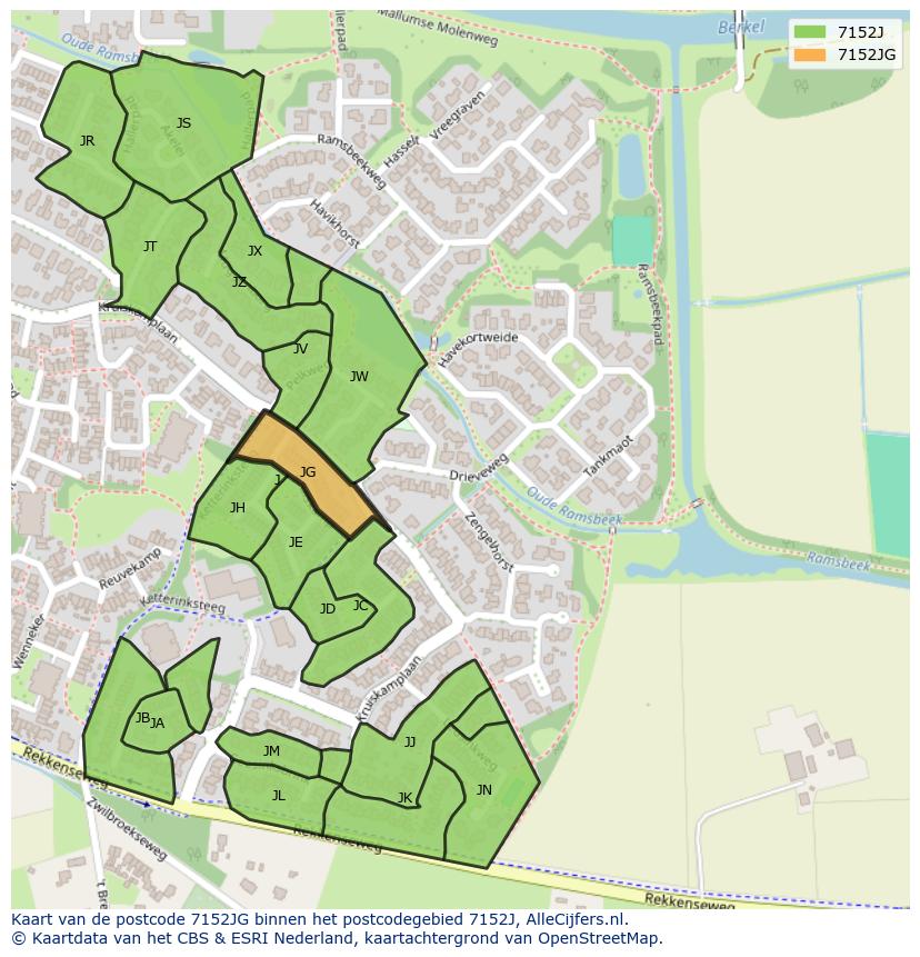 Afbeelding van het postcodegebied 7152 JG op de kaart.