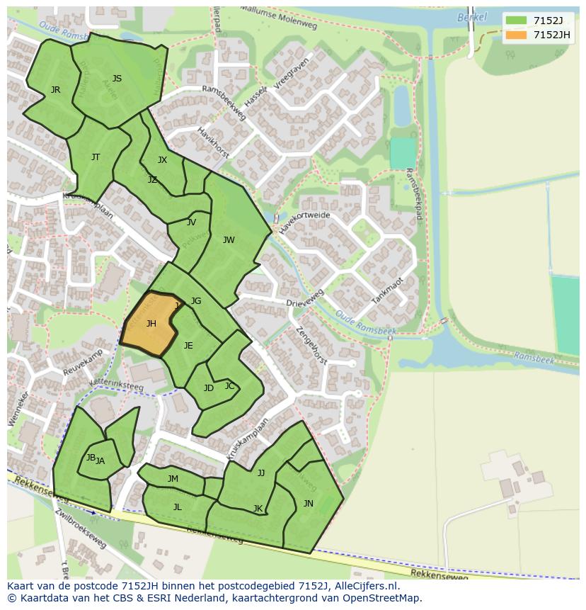 Afbeelding van het postcodegebied 7152 JH op de kaart.