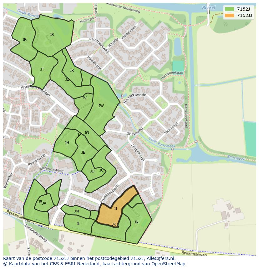 Afbeelding van het postcodegebied 7152 JJ op de kaart.