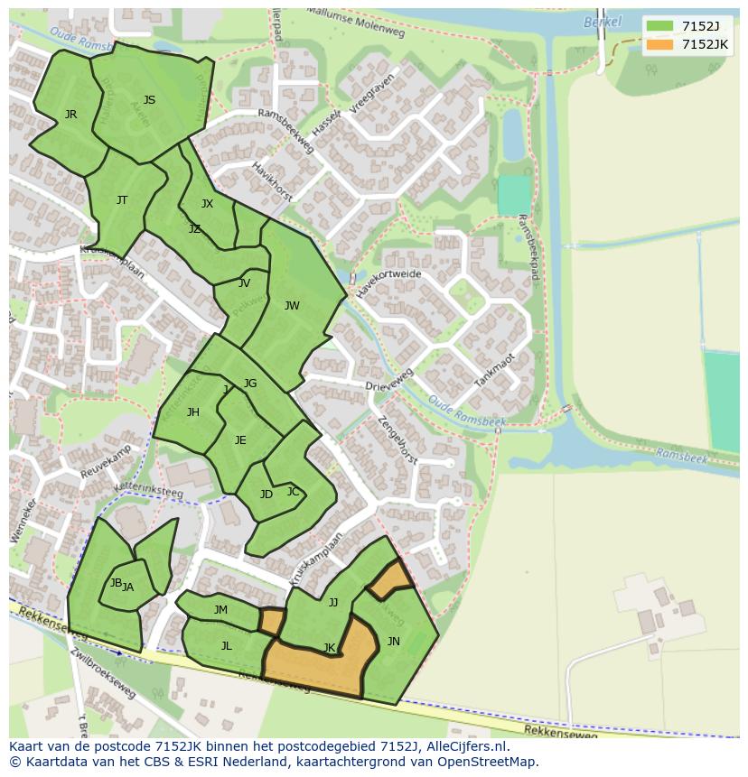 Afbeelding van het postcodegebied 7152 JK op de kaart.