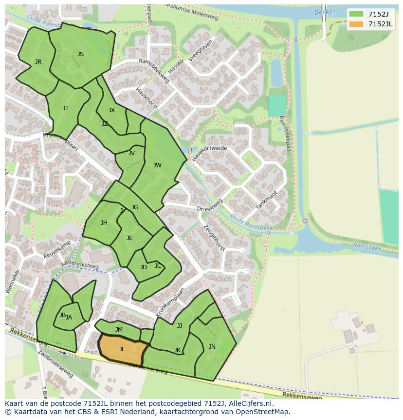 Afbeelding van het postcodegebied 7152 JL op de kaart.