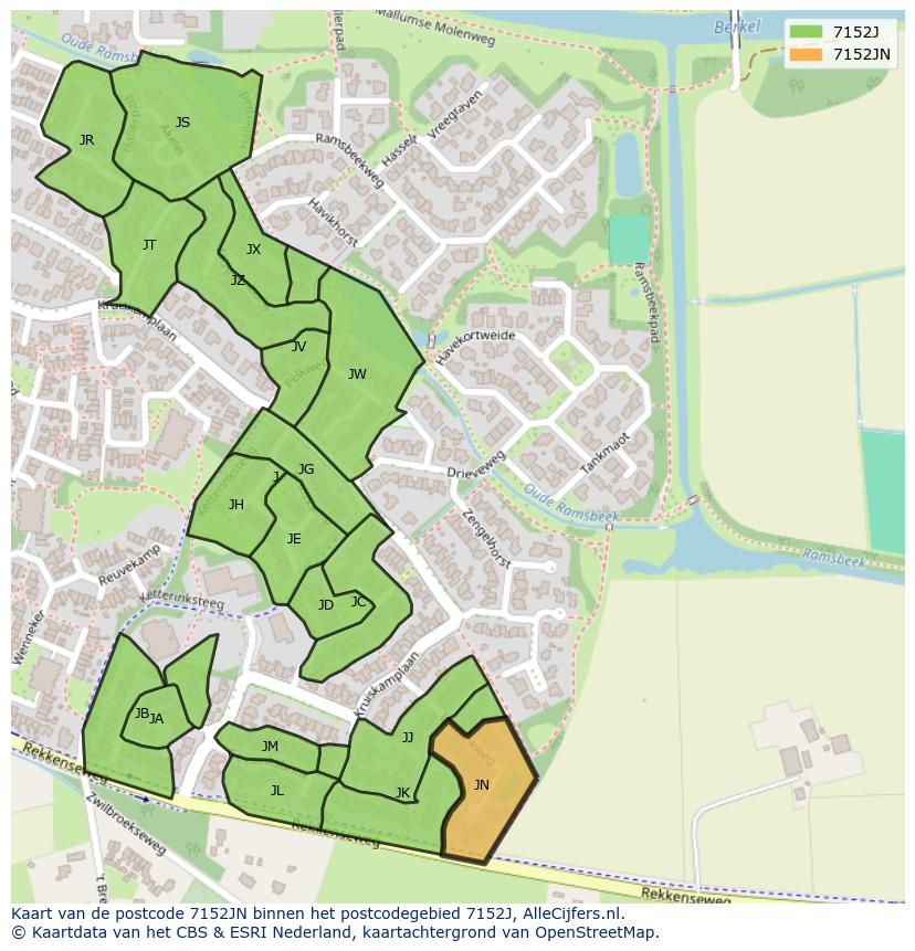 Afbeelding van het postcodegebied 7152 JN op de kaart.