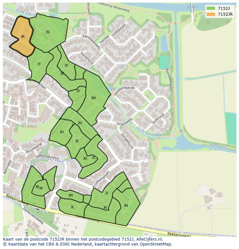 Afbeelding van het postcodegebied 7152 JR op de kaart.