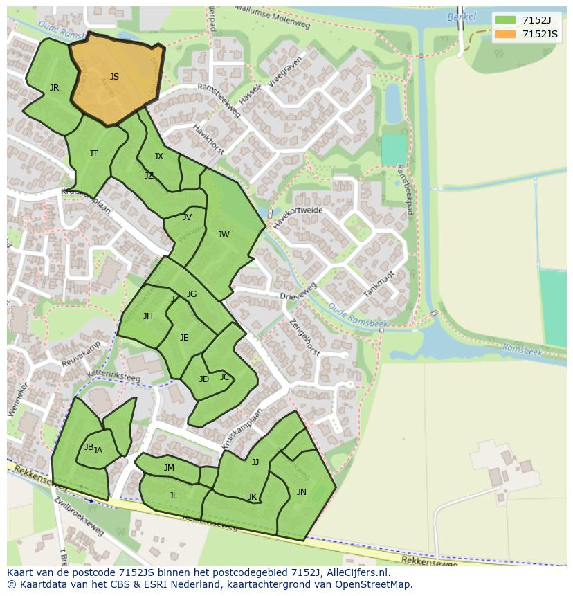 Afbeelding van het postcodegebied 7152 JS op de kaart.