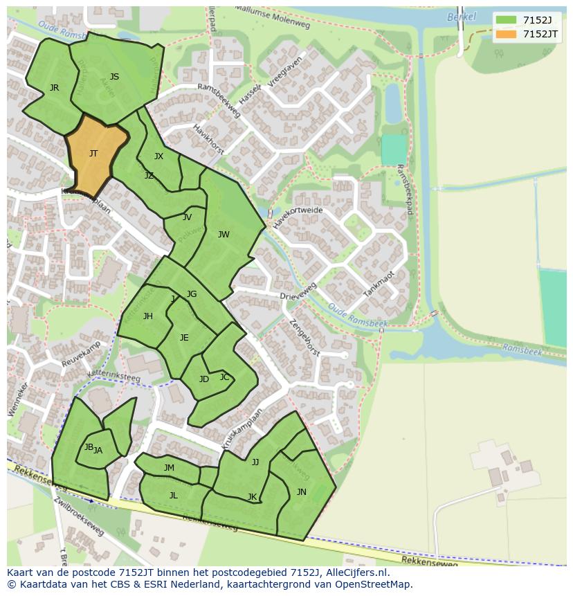 Afbeelding van het postcodegebied 7152 JT op de kaart.