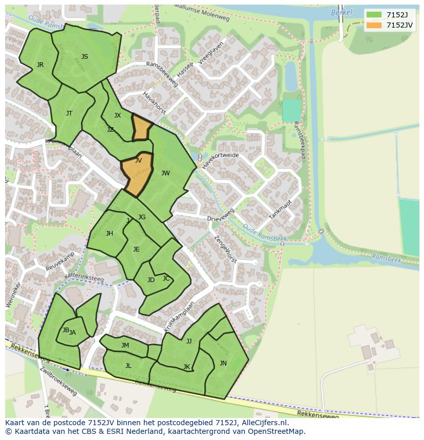 Afbeelding van het postcodegebied 7152 JV op de kaart.