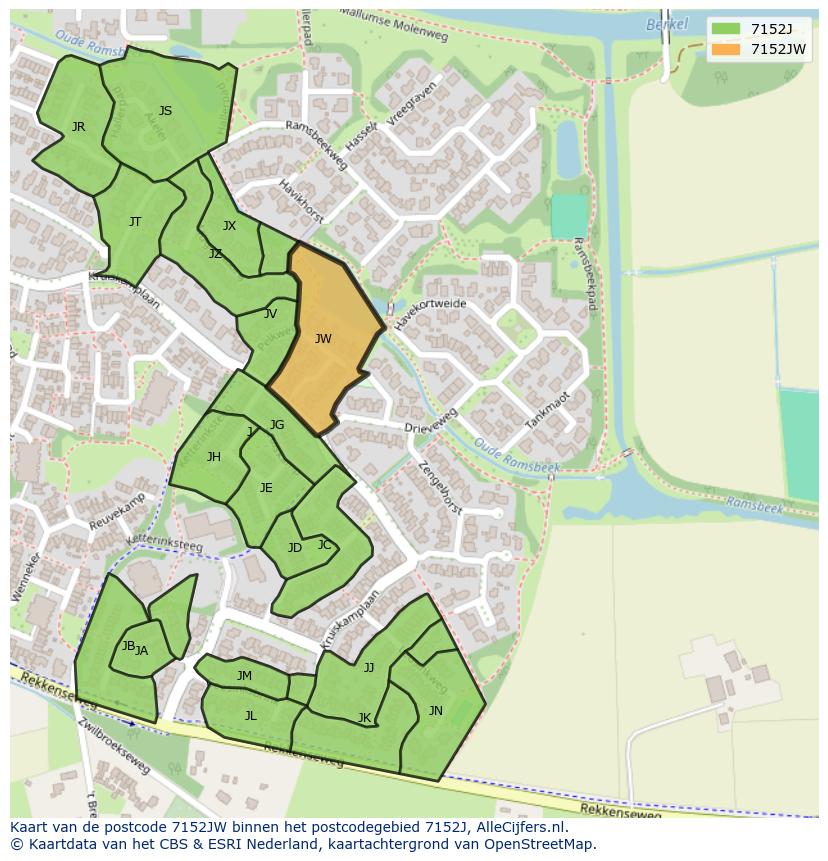 Afbeelding van het postcodegebied 7152 JW op de kaart.
