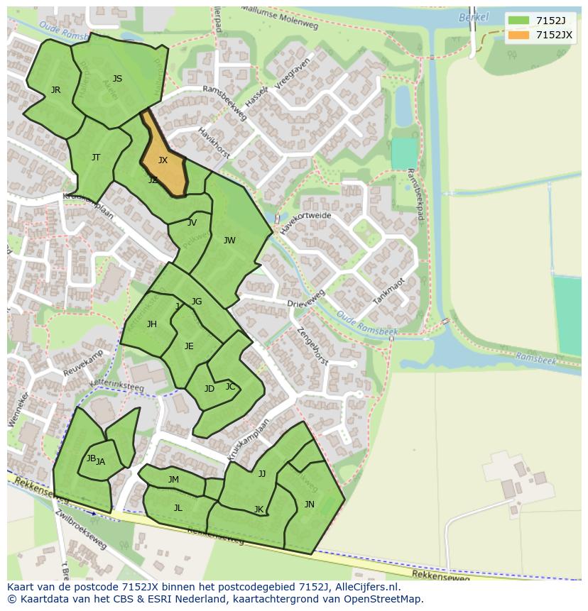 Afbeelding van het postcodegebied 7152 JX op de kaart.