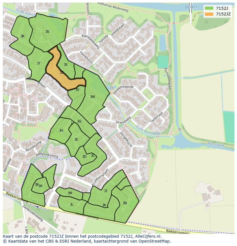 Afbeelding van het postcodegebied 7152 JZ op de kaart.