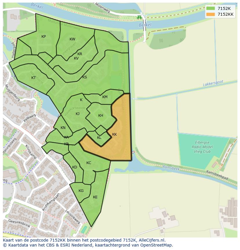 Afbeelding van het postcodegebied 7152 KK op de kaart.