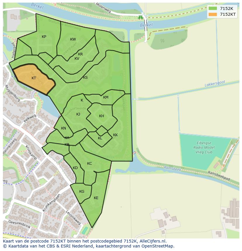 Afbeelding van het postcodegebied 7152 KT op de kaart.