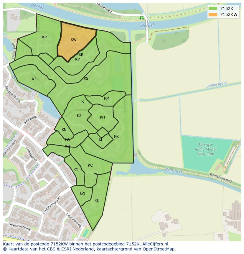 Afbeelding van het postcodegebied 7152 KW op de kaart.