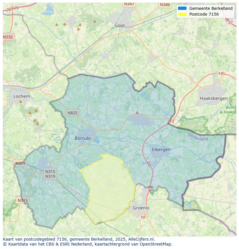 Afbeelding van het postcodegebied 7156 op de kaart.