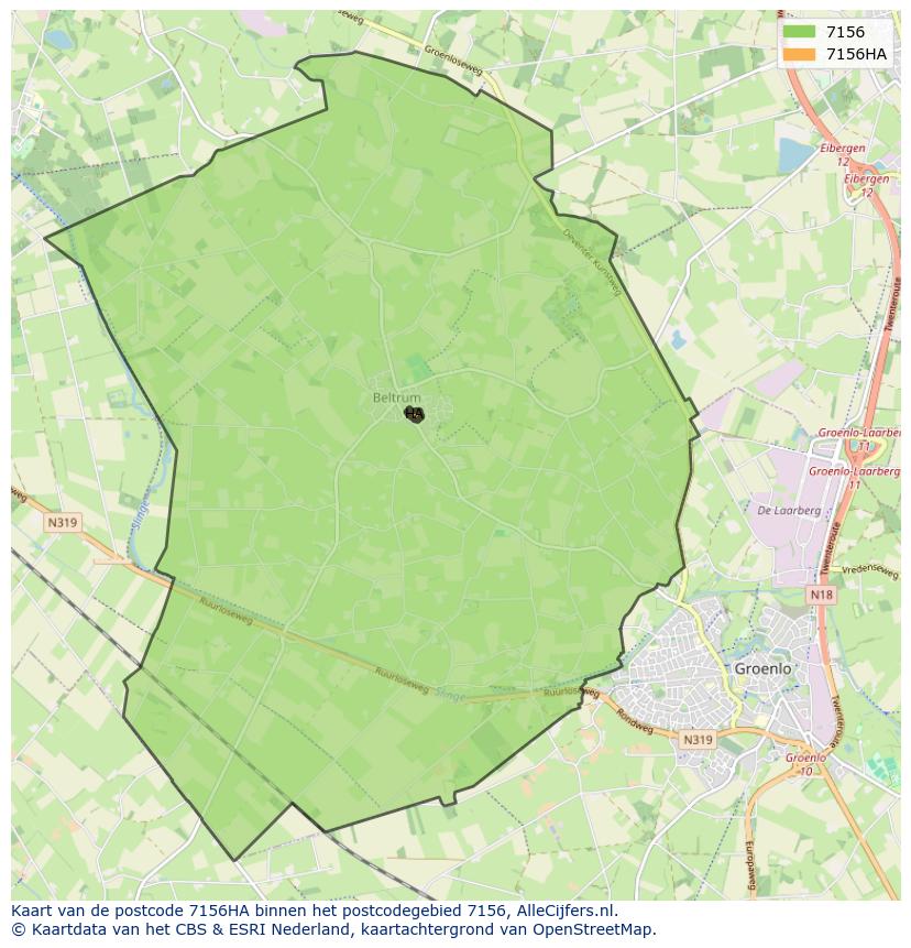 Afbeelding van het postcodegebied 7156 HA op de kaart.