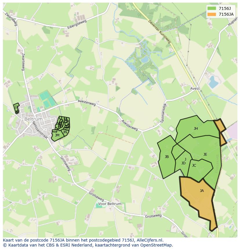 Afbeelding van het postcodegebied 7156 JA op de kaart.