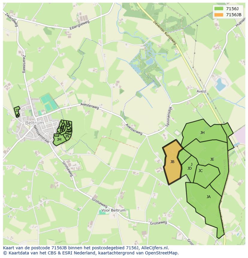 Afbeelding van het postcodegebied 7156 JB op de kaart.