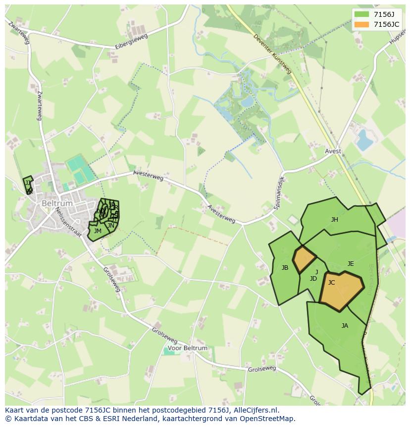 Afbeelding van het postcodegebied 7156 JC op de kaart.