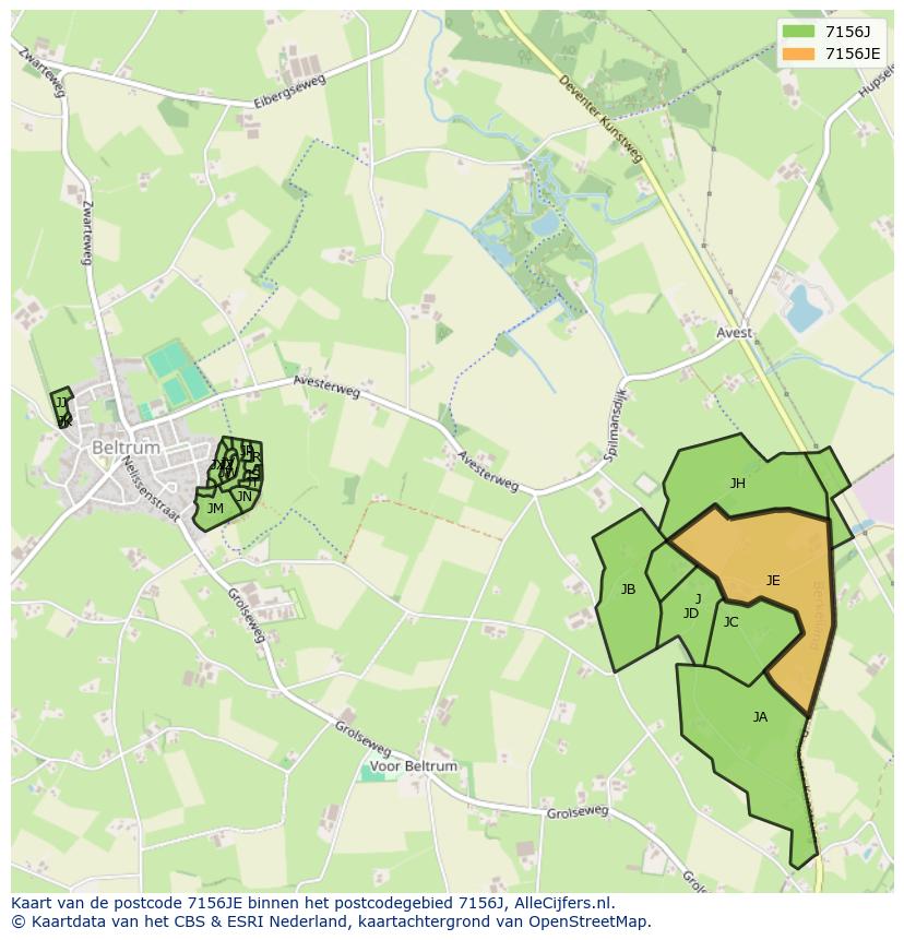 Afbeelding van het postcodegebied 7156 JE op de kaart.