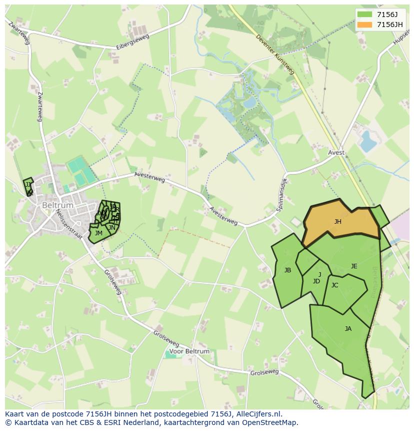 Afbeelding van het postcodegebied 7156 JH op de kaart.