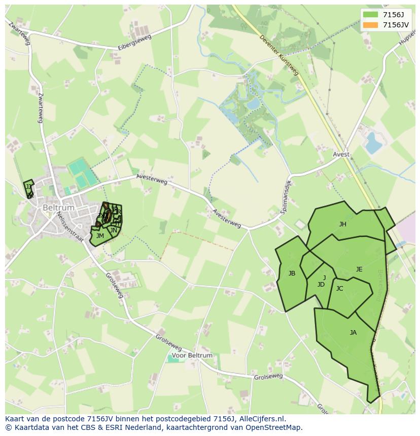 Afbeelding van het postcodegebied 7156 JV op de kaart.