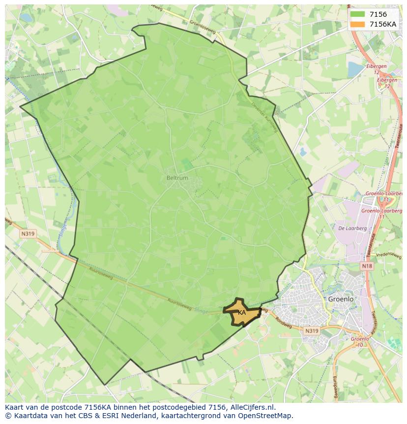 Afbeelding van het postcodegebied 7156 KA op de kaart.