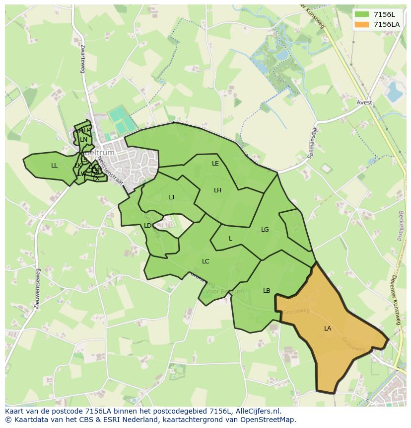 Afbeelding van het postcodegebied 7156 LA op de kaart.