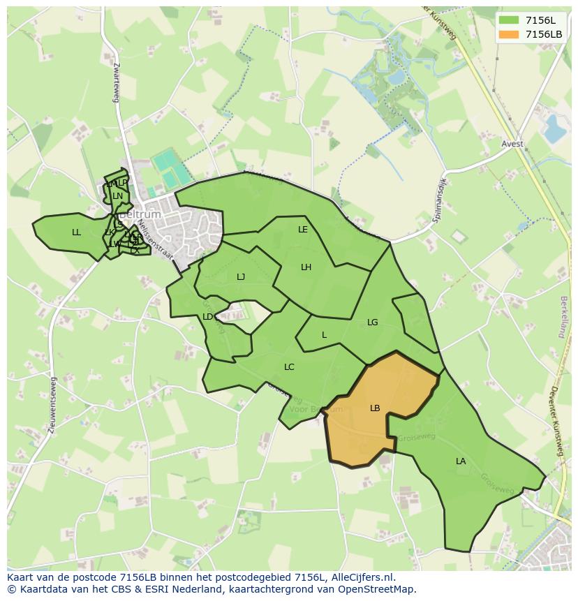 Afbeelding van het postcodegebied 7156 LB op de kaart.
