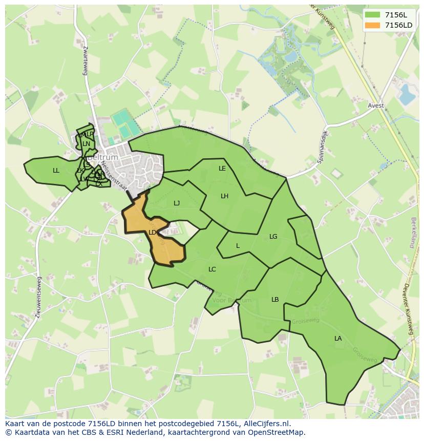 Afbeelding van het postcodegebied 7156 LD op de kaart.